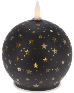 LED-Kerzen Weihnachtskugel 10 cm Schwarz mit Goldenen Sternen