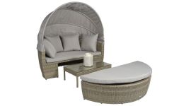 Loungebett Sonneninsel Poly Rattan "Santorini" - Naturel Taupe - Pure Garden & Living